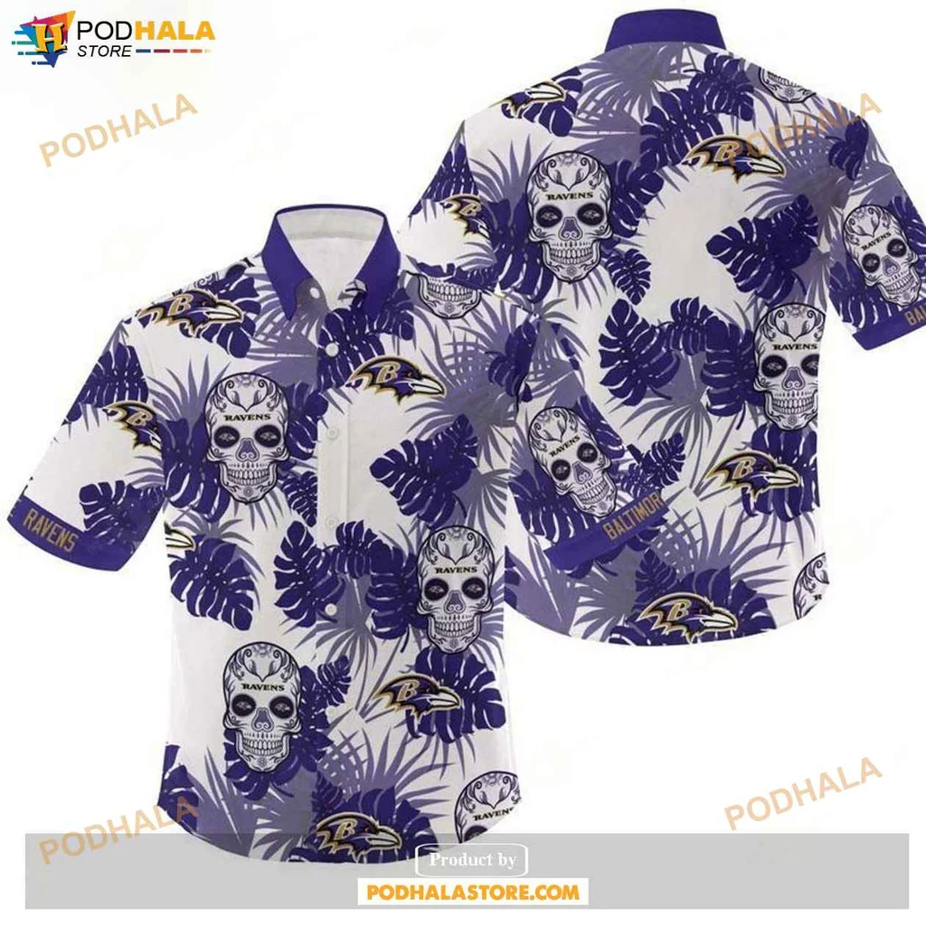 Playful Skull Tropical Shirt, Baltimore Ravens Candy Design Fan Shirt