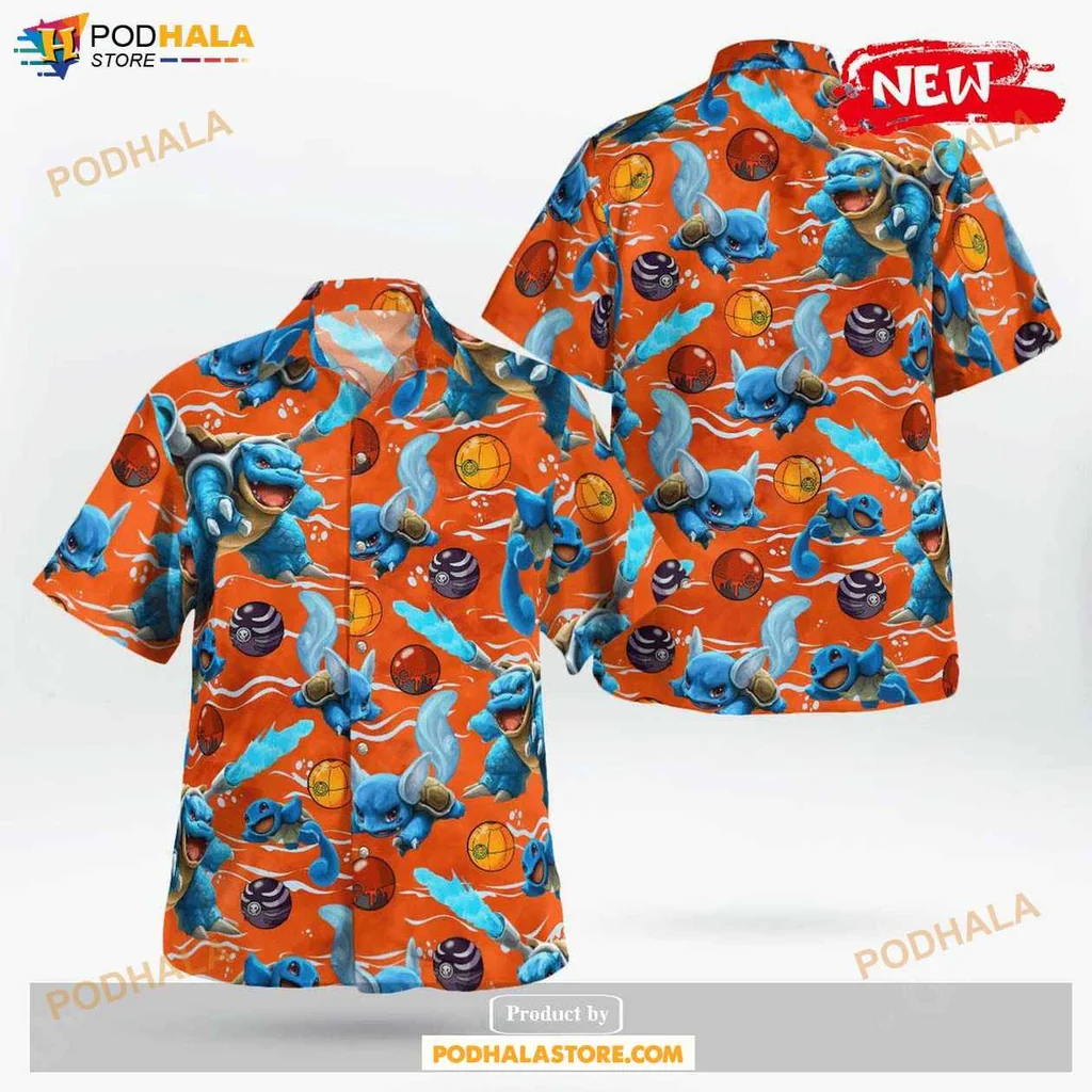 Playful Squirtle Aloha Shirt, Halloween Evolution Design Tropical Shirt For Fans