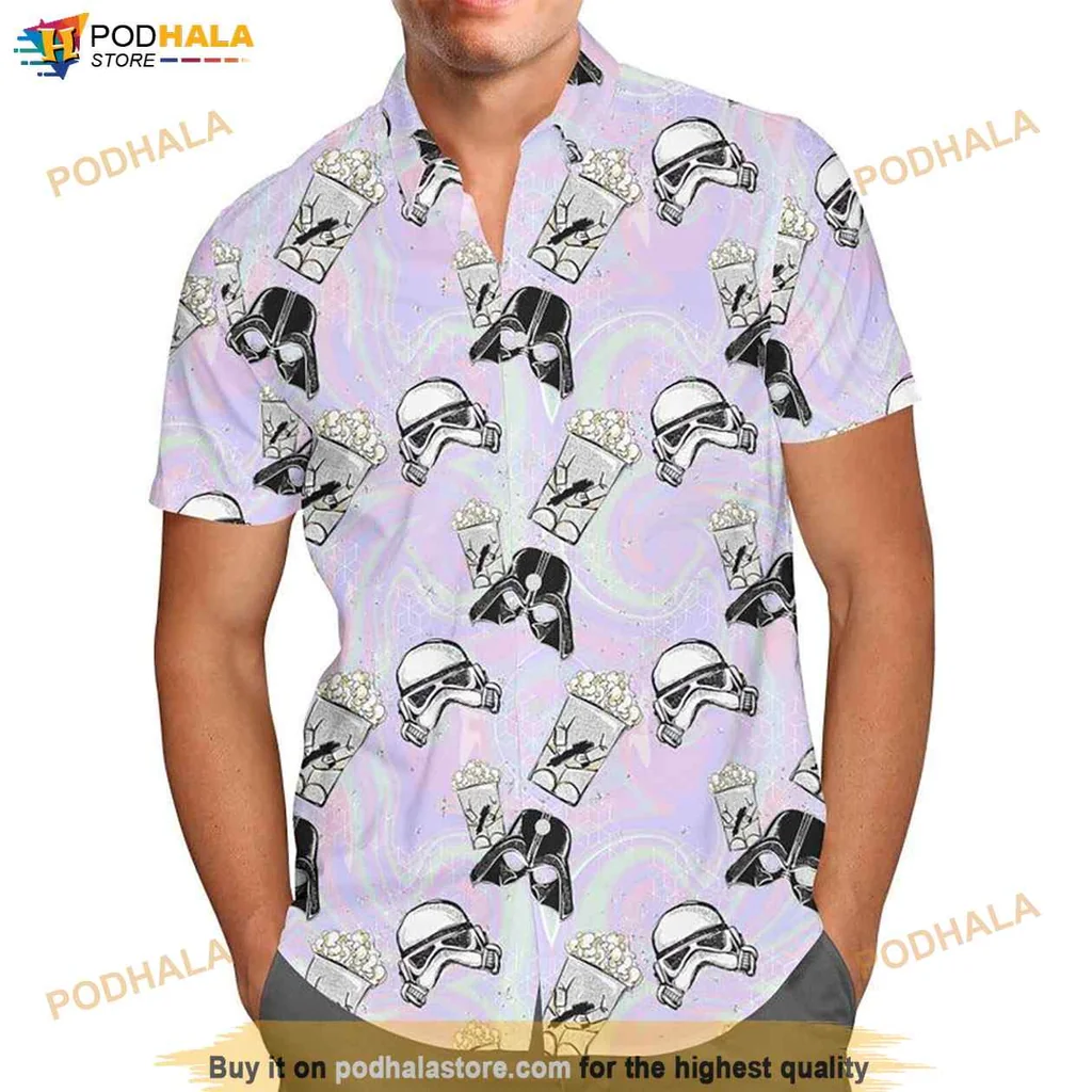 Playful Stormtrooper Hawaiian Shirt With Pastel Pink Background And Whimsical Design