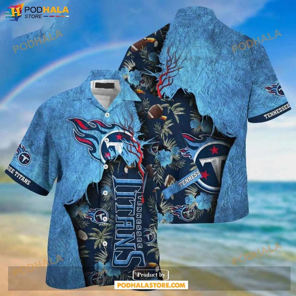 Playful Tennessee Titans Hawaiian Shirt With Tropical Design And Logo