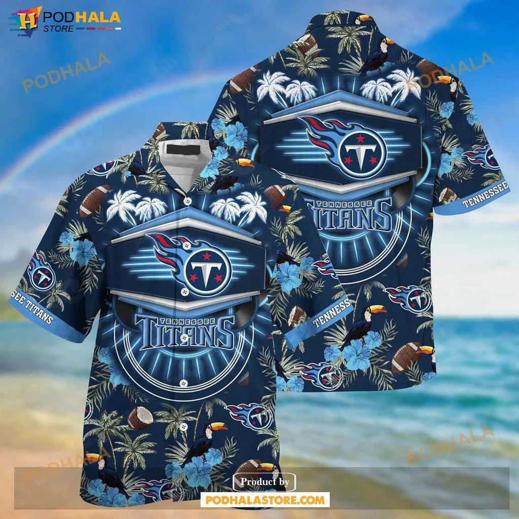 Playful Tennessee Titans Hawaiian Shirt With Vibrant Tropical Design And Logo