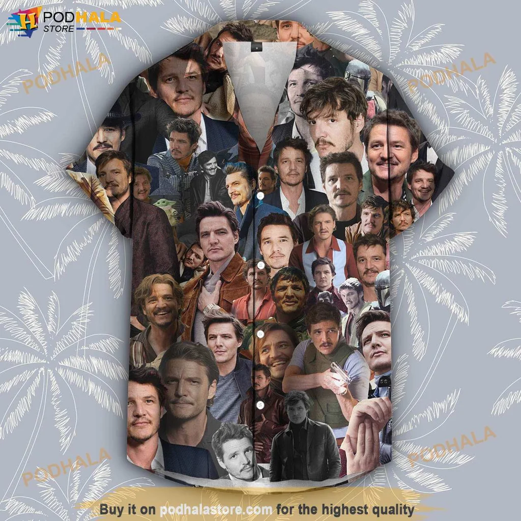 Playful Tropical Character Hawaiian Shirt, Pedro Pascal Fan Gift, Beach Vibes