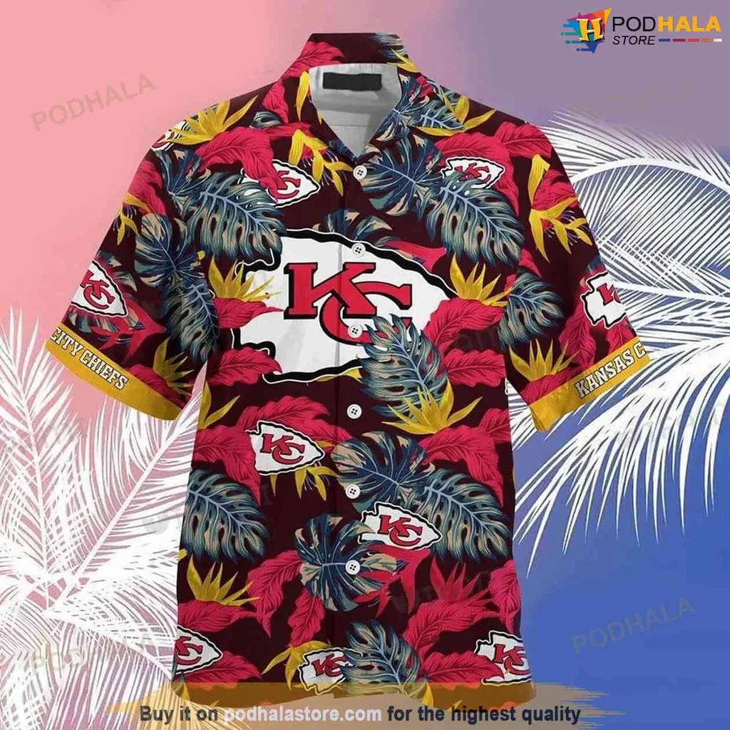 Playful Tropical Chiefs Hawaiian Shirt With Vibrant Design And Logo, Summer Fun