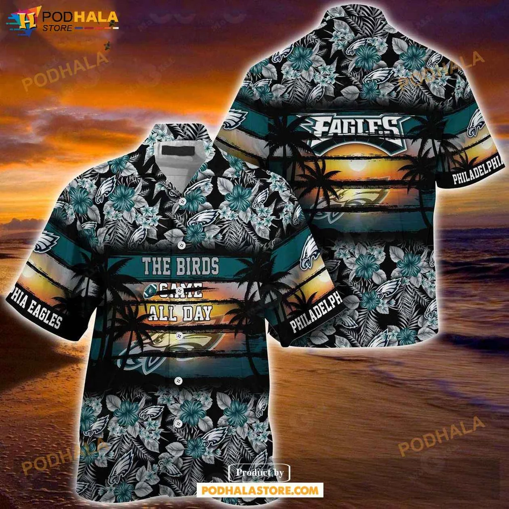 Playful Tropical Eagles Hawaiian Shirt, Vibrant Floral Design With Team Logo