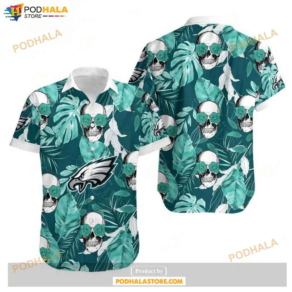 Playful Tropical Eagles Hawaiian Shirt With Coconut Leaves And Skulls Design