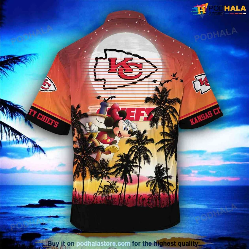Playful Tropical Mouse Aloha Shirt With Kansas City Chiefs Logo And Palm Trees Playful Tropical Mouse Aloha Shirt With Kansas City Chiefs Logo And Palm Trees