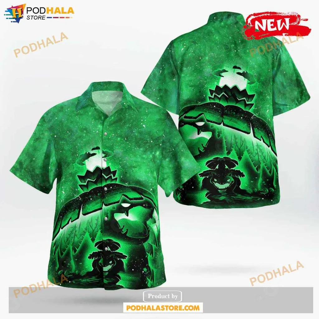 Playful Venusaur Aloha Shirt, Tropical Graphic Design For Casual Outings