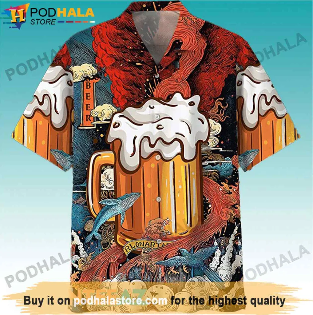 Playful Whale Beer Hawaiian Shirt, Fun Gifts For Beer Lovers And Beach Enthusiasts