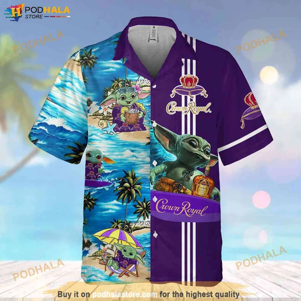 Playful Yoda Tropical Hawaiian Shirt With Baby Yoda Surfing Design, Vibrant Colors
