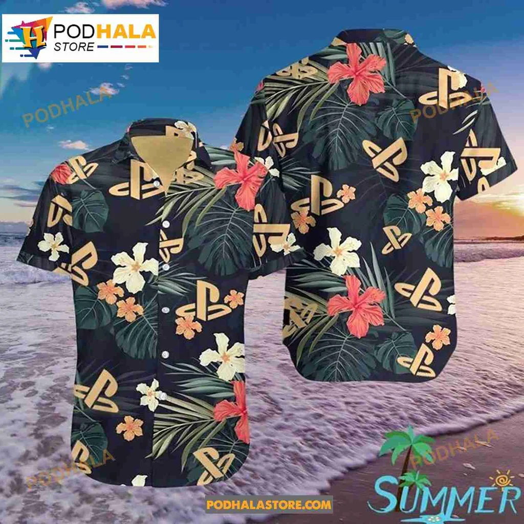 Playstation Tropical Hawaiian Shirt With Colorful Hibiscus Flowers