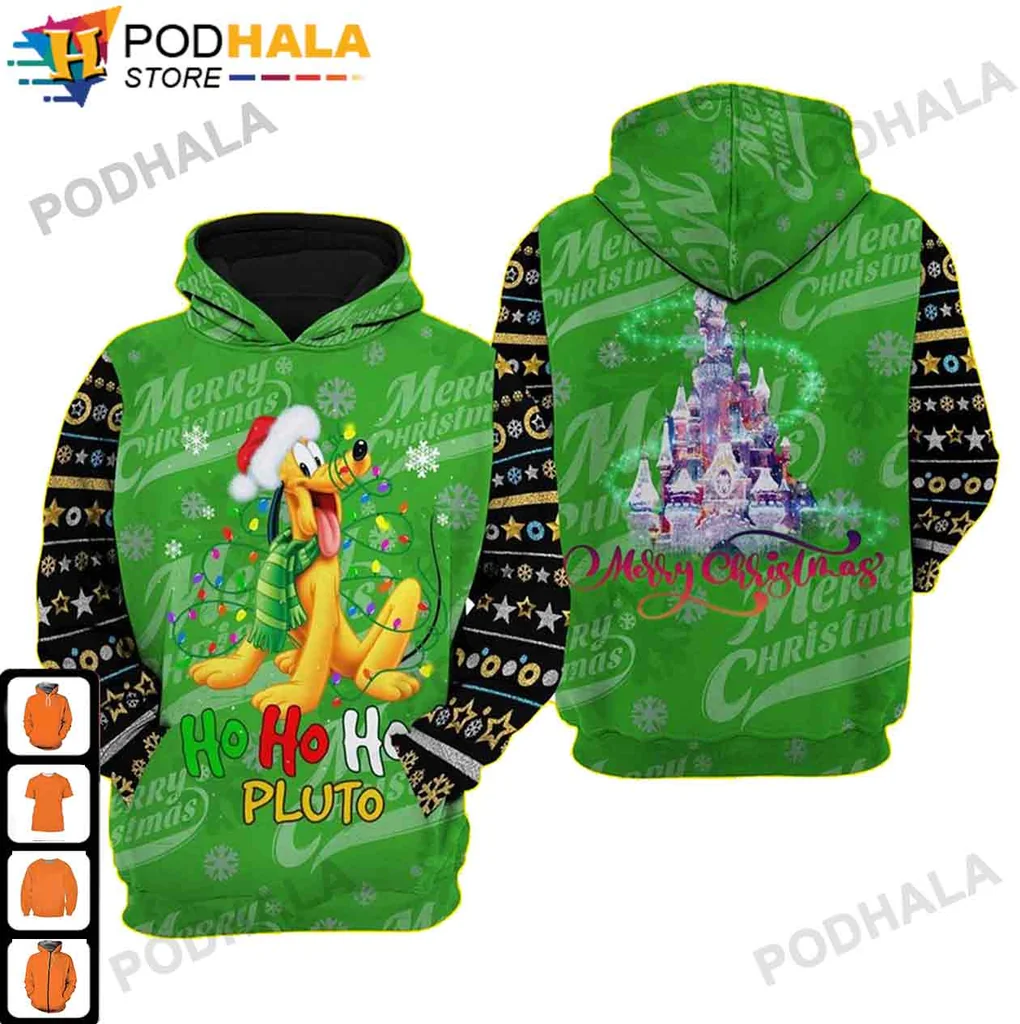 Pluto Dog Disney Christmas Hoodie With Santa Hat And Colorful Lights