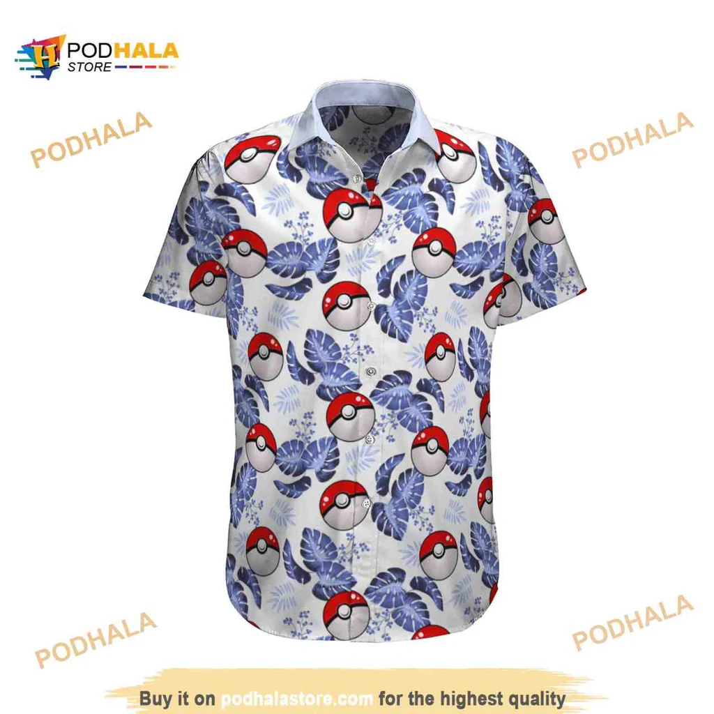 Pokemon Ball Tropical Beach Hawaiian Shirt With Tropical Leaves