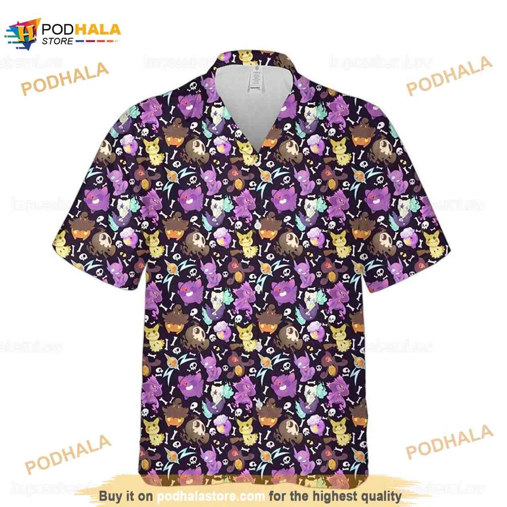 Pokemon Characters Hawaiian Shirt Featuring Pikachu And Eevee