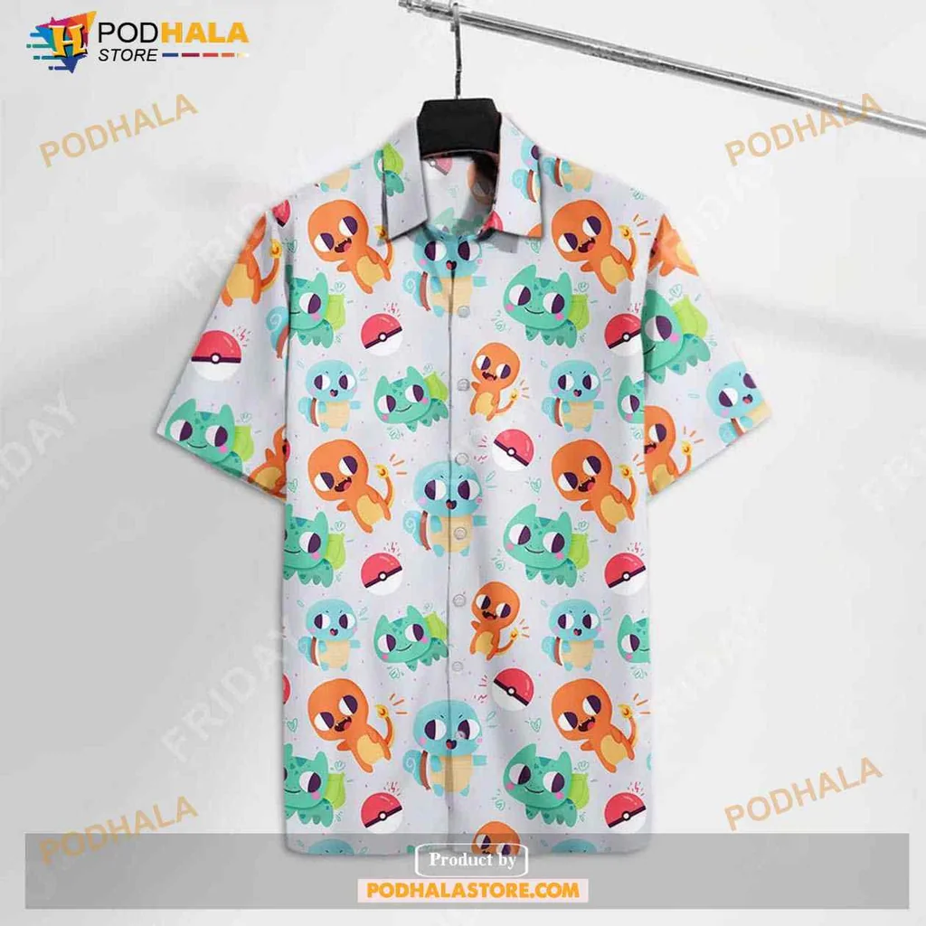Pokemon Chibi Hawaiian Shirt Featuring Charmander Bulbasaur And Squirtle