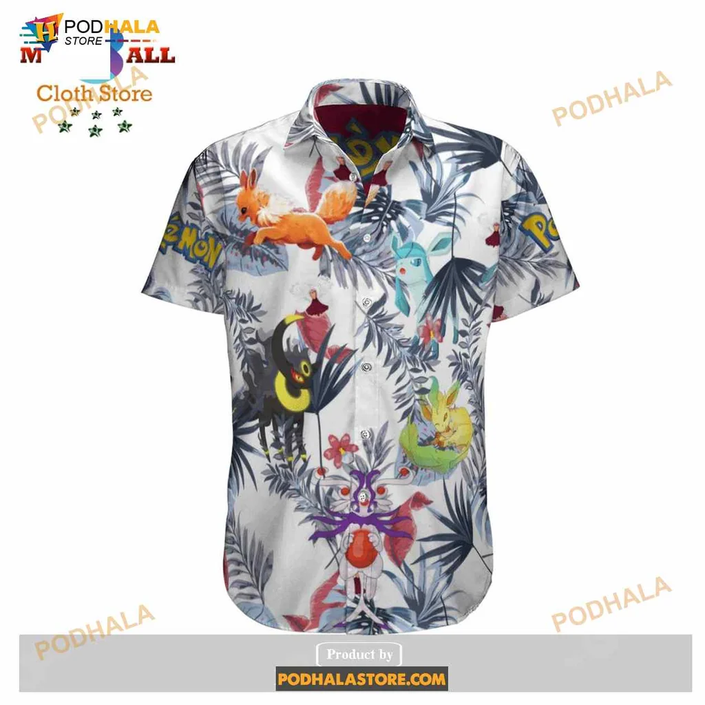 Pokemon Eevee Aloha Hawaiian Shirt With Tropical Design And Evolutions