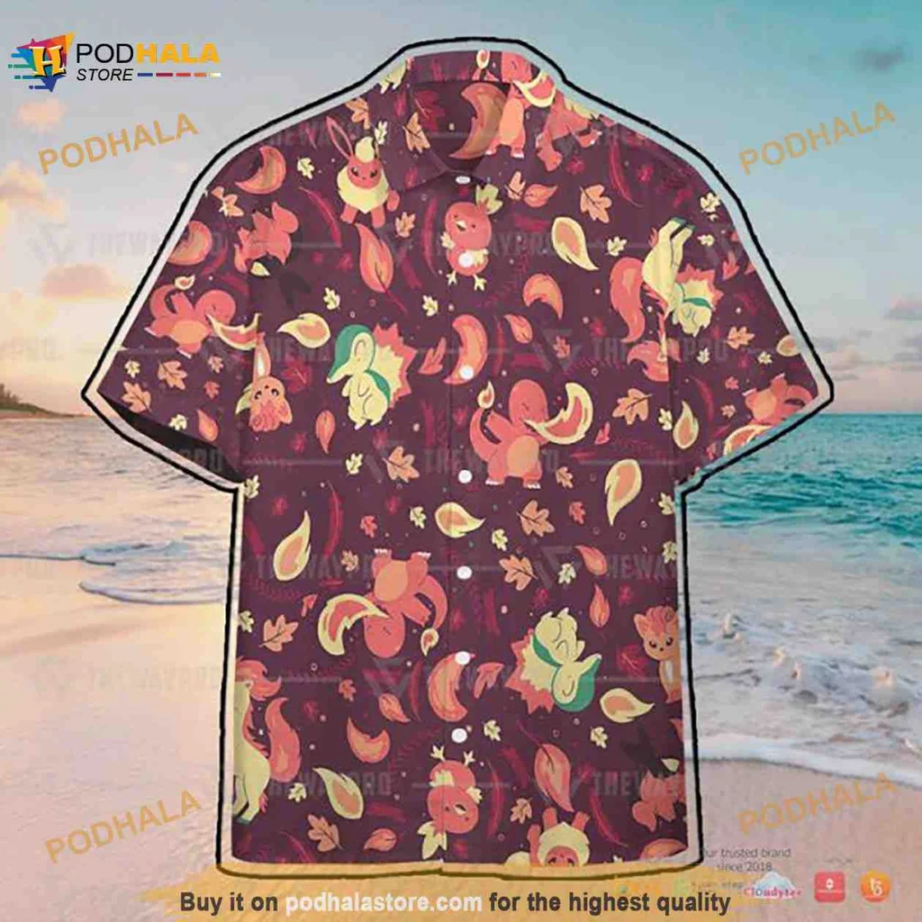 Pokemon Fire Aloha Shirt With Vibrant Characters And Whimsical Design