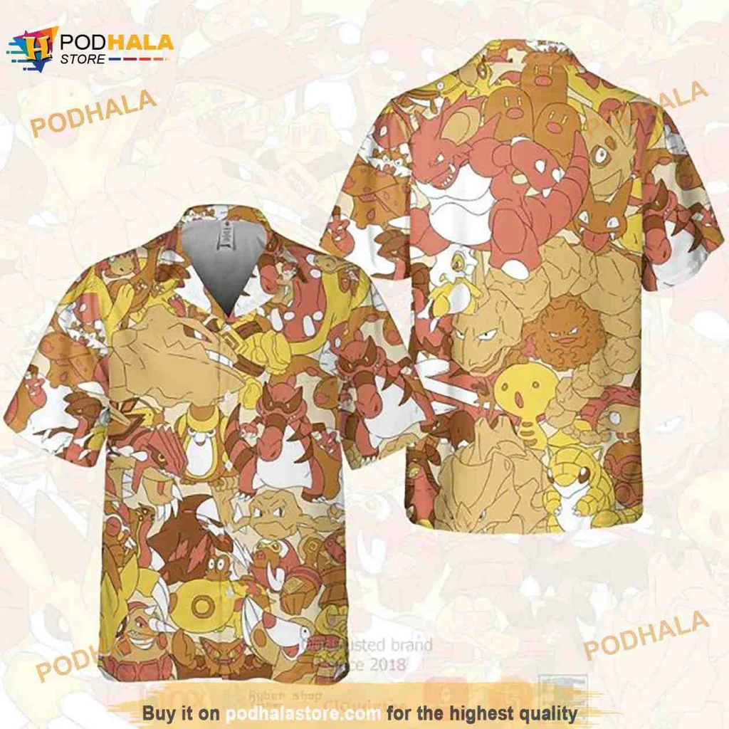 Pokemon Fire Ground Type Aloha Shirt With Cartoon Characters