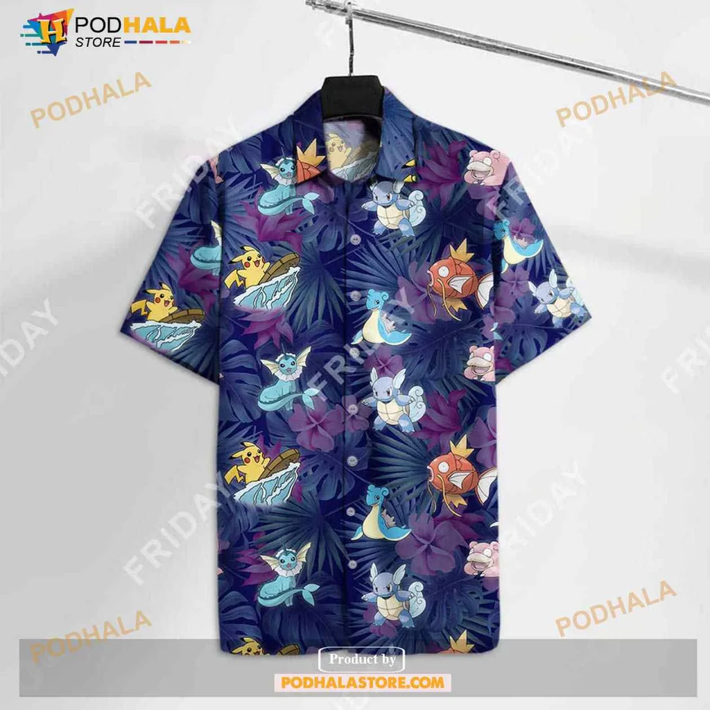 Pokemon Funny Hawaiian Shirt With Pikachu And Magikarp In Tropical Design