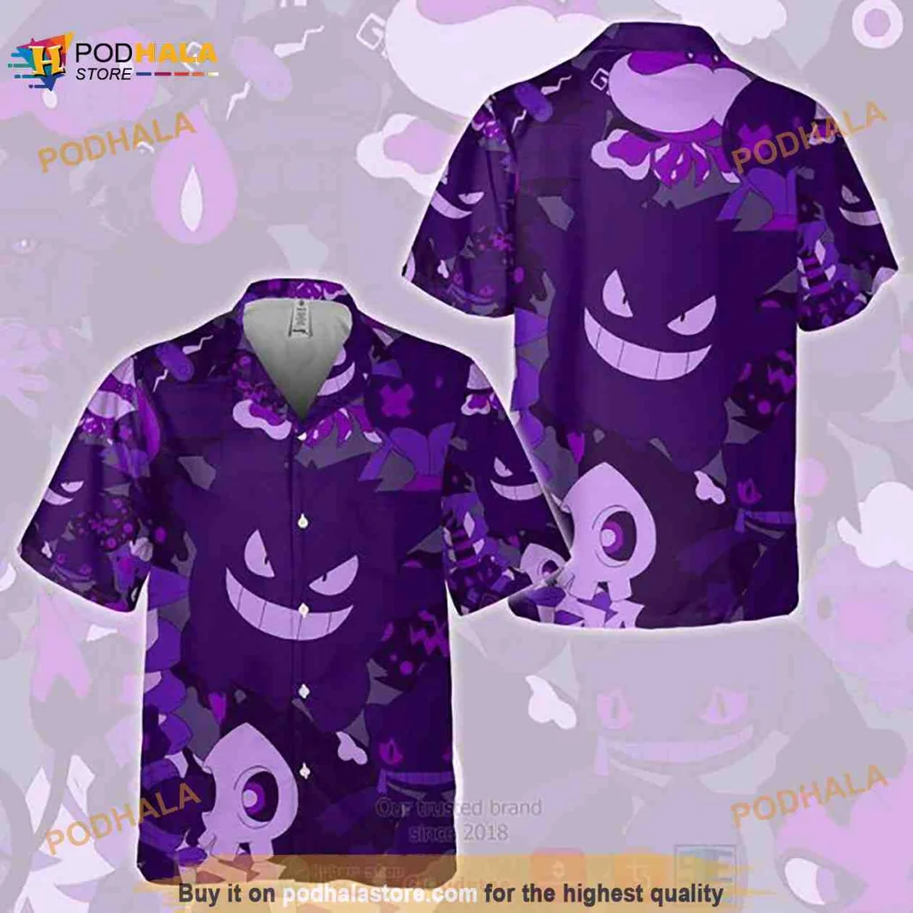 Pokemon Gengar Aloha Shirt Featuring Playful Cartoon Design