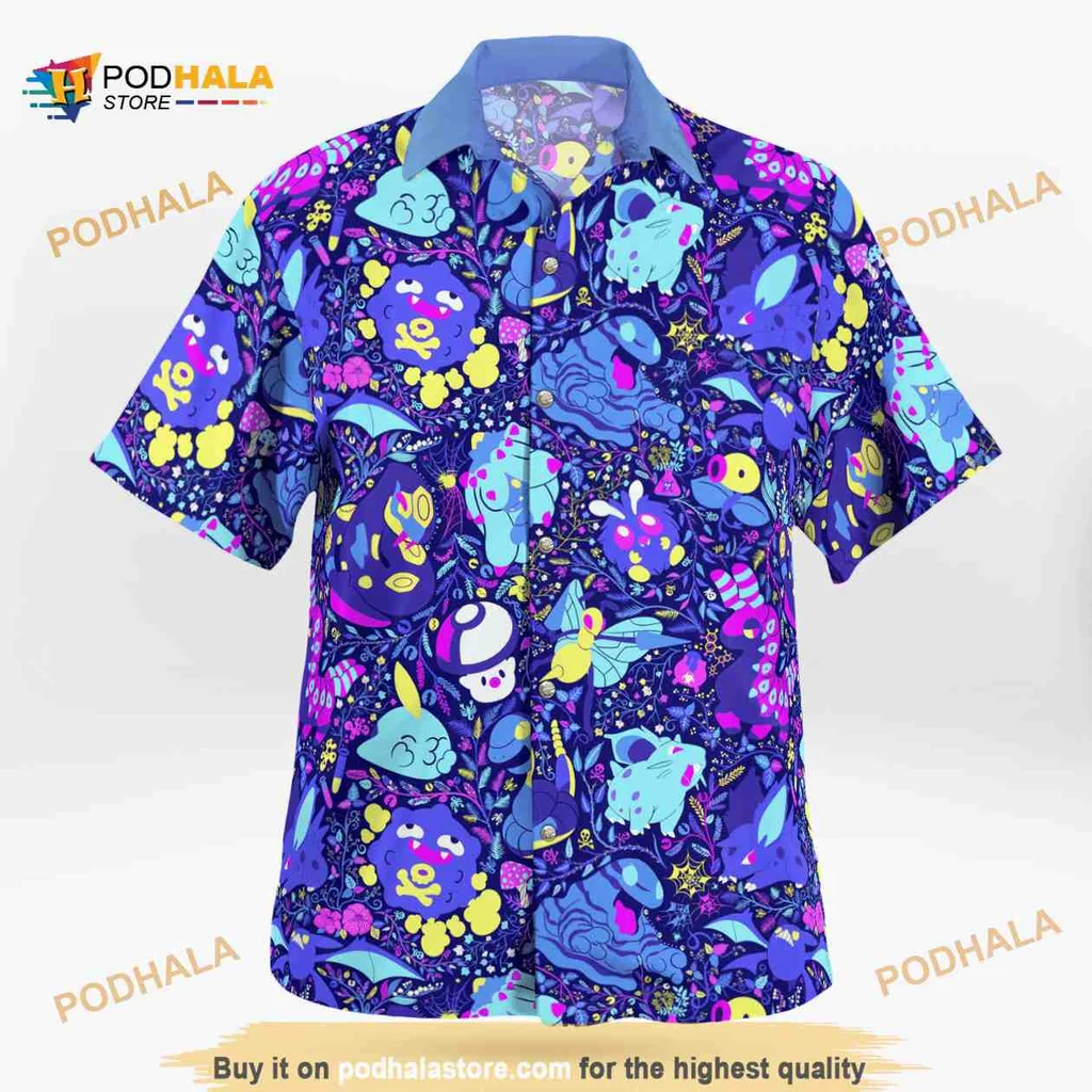 Pokemon Ghost Aloha Shirt With Colorful Gengar And Whimsical Design