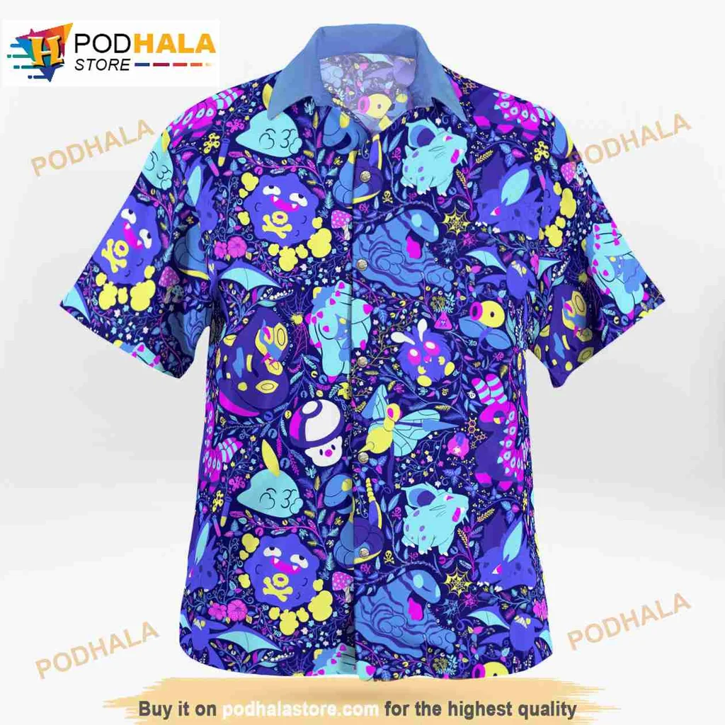 Pokemon Ghost Tropical Hawaiian Shirt With Colorful Cartoon Design