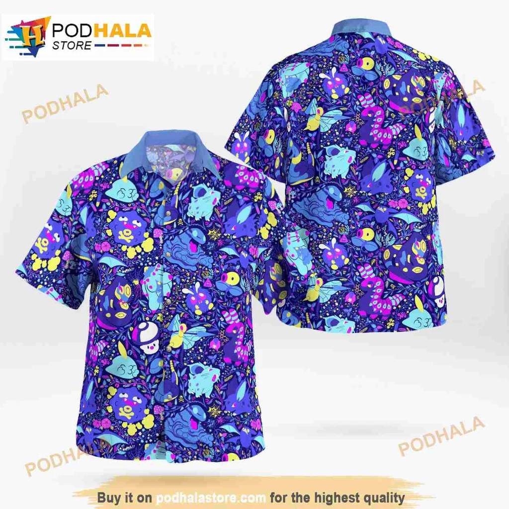 Pokemon Ghost Tropical Aloha Shirt With Colorful Cartoon Design Pokemon Ghost Tropical Aloha Shirt With Colorful Cartoon Design