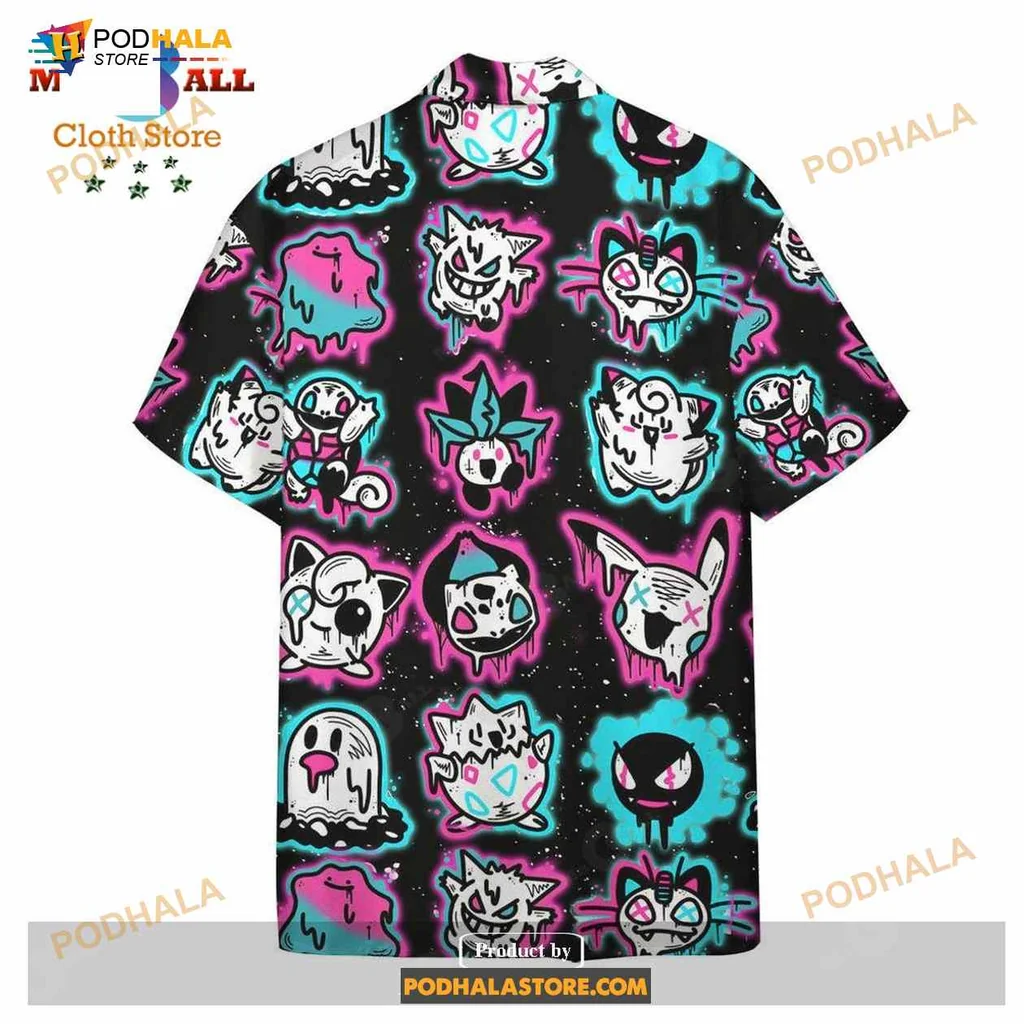 Pokemon Ghost Type Aloha Shirt Featuring Glowing Gengar And Gastly Pokemon Ghost Type Aloha Shirt Featuring Glowing Gengar And Gastly