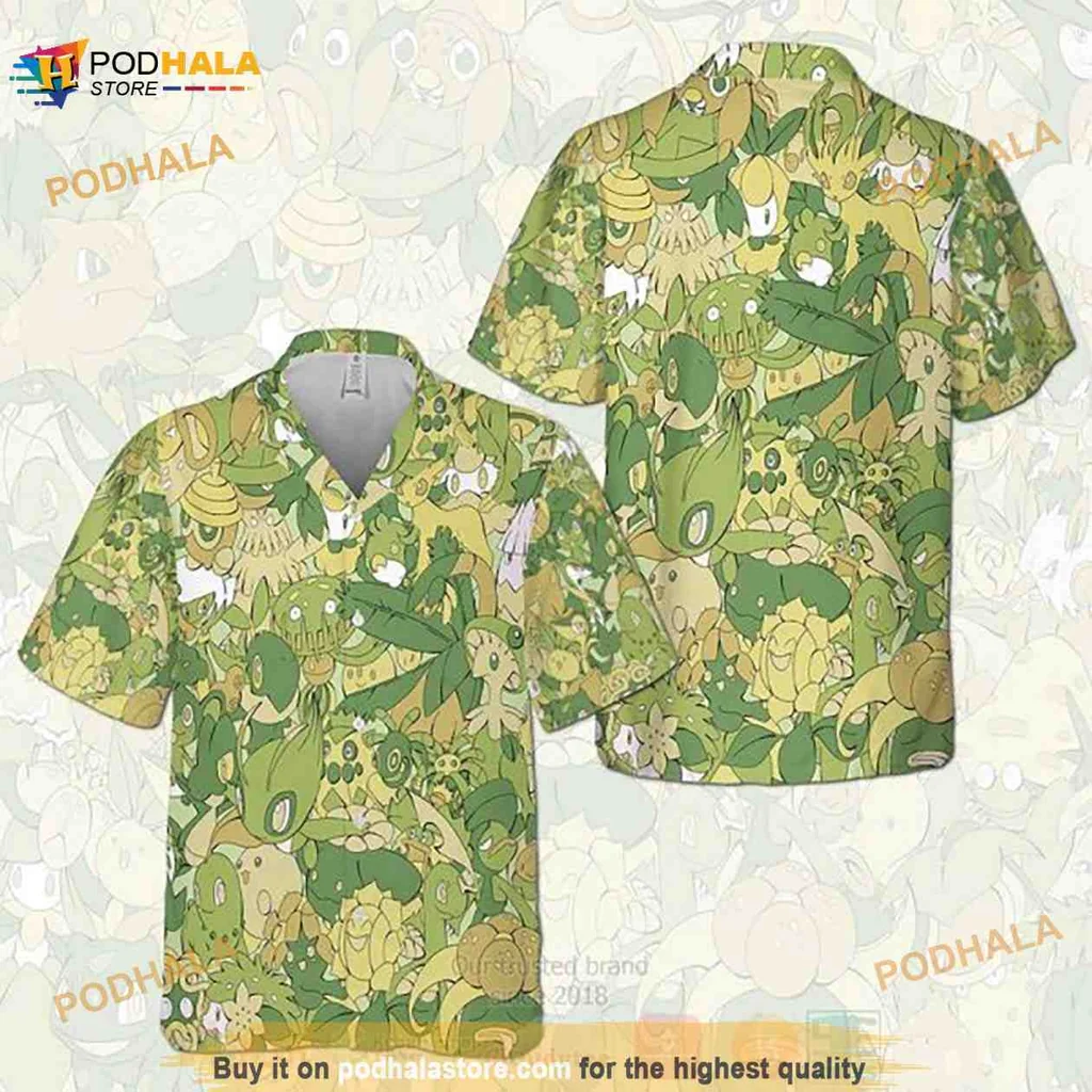 Pokemon Grass Type Aloha Shirt With Bulbasaur And Oddish Design