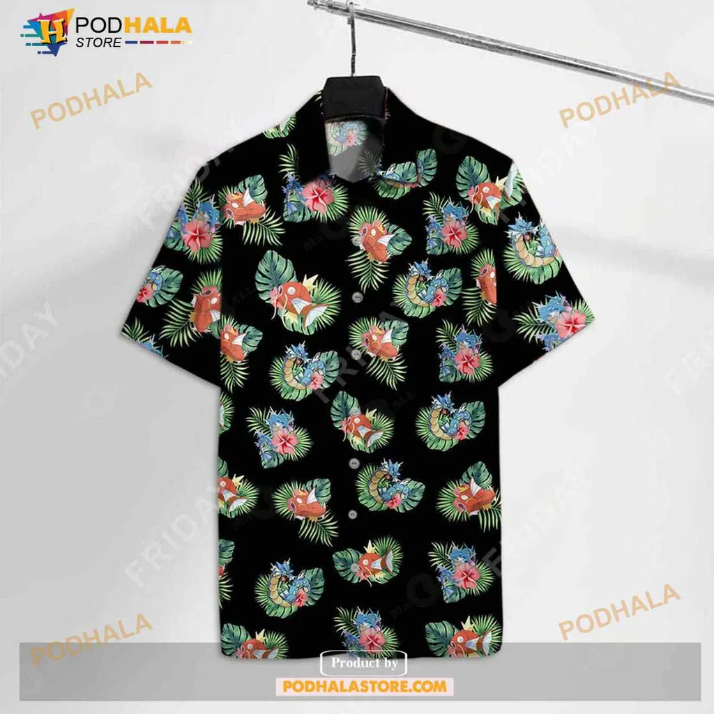 Pokemon Gyarados Aloha Shirt With Colorful Tropical Flowers