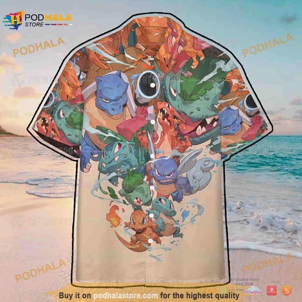 Pokemon Old School Aloha Shirt Featuring Iconic Characters