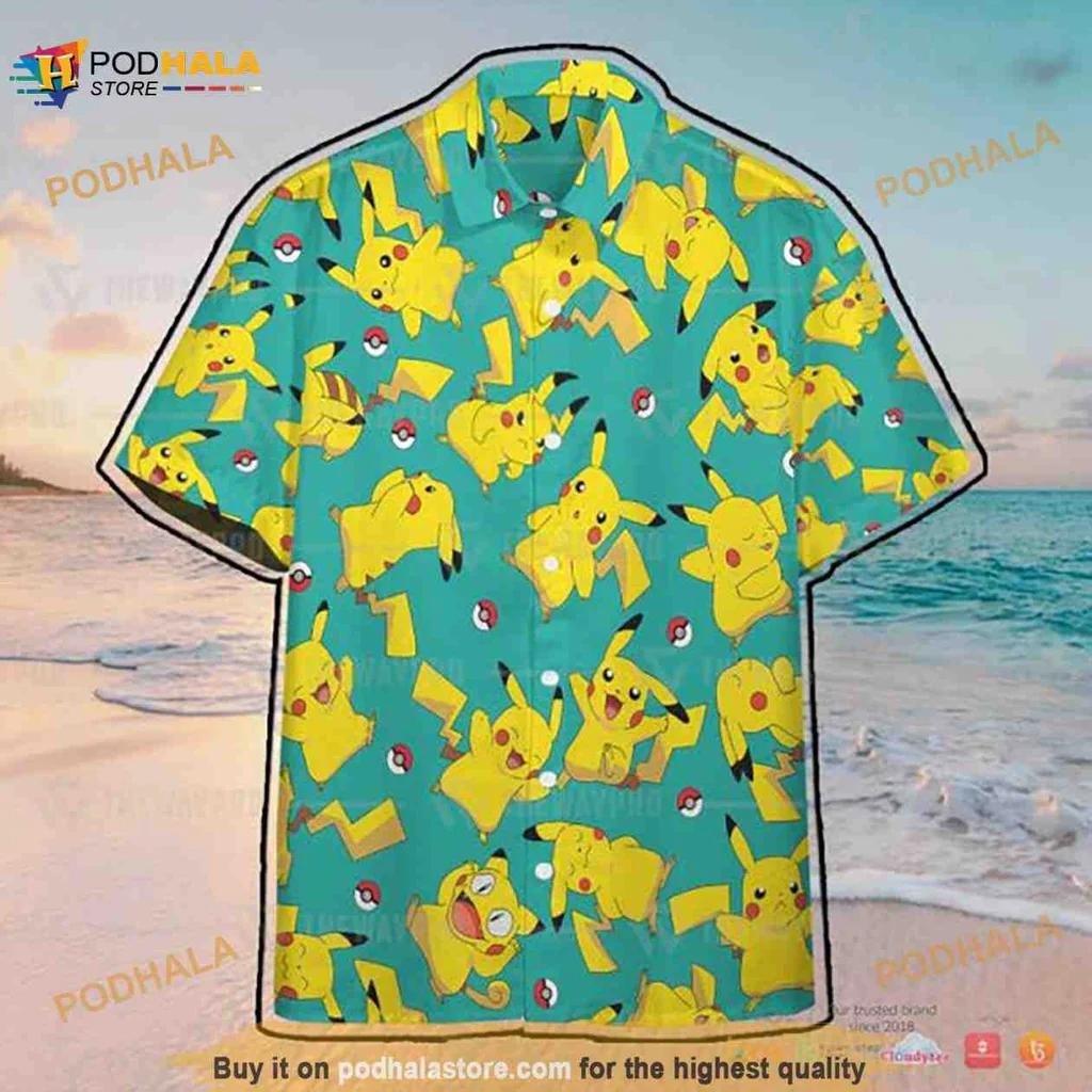 Pokemon Pikachu Chibi Aloha Shirt With Playful Expressions And Poké Balls
