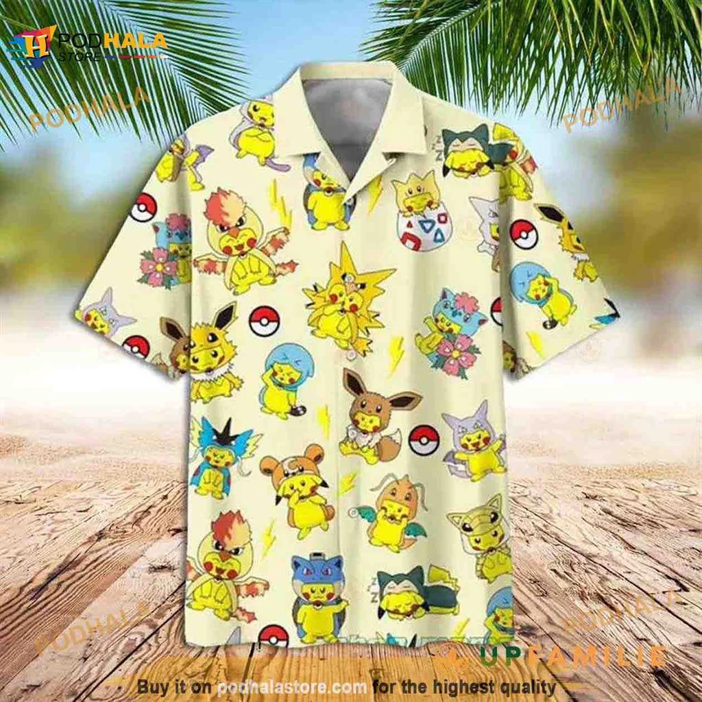 Pokemon Tropical Aloha Shirt Featuring Pikachu And Eevee For Summer Fun