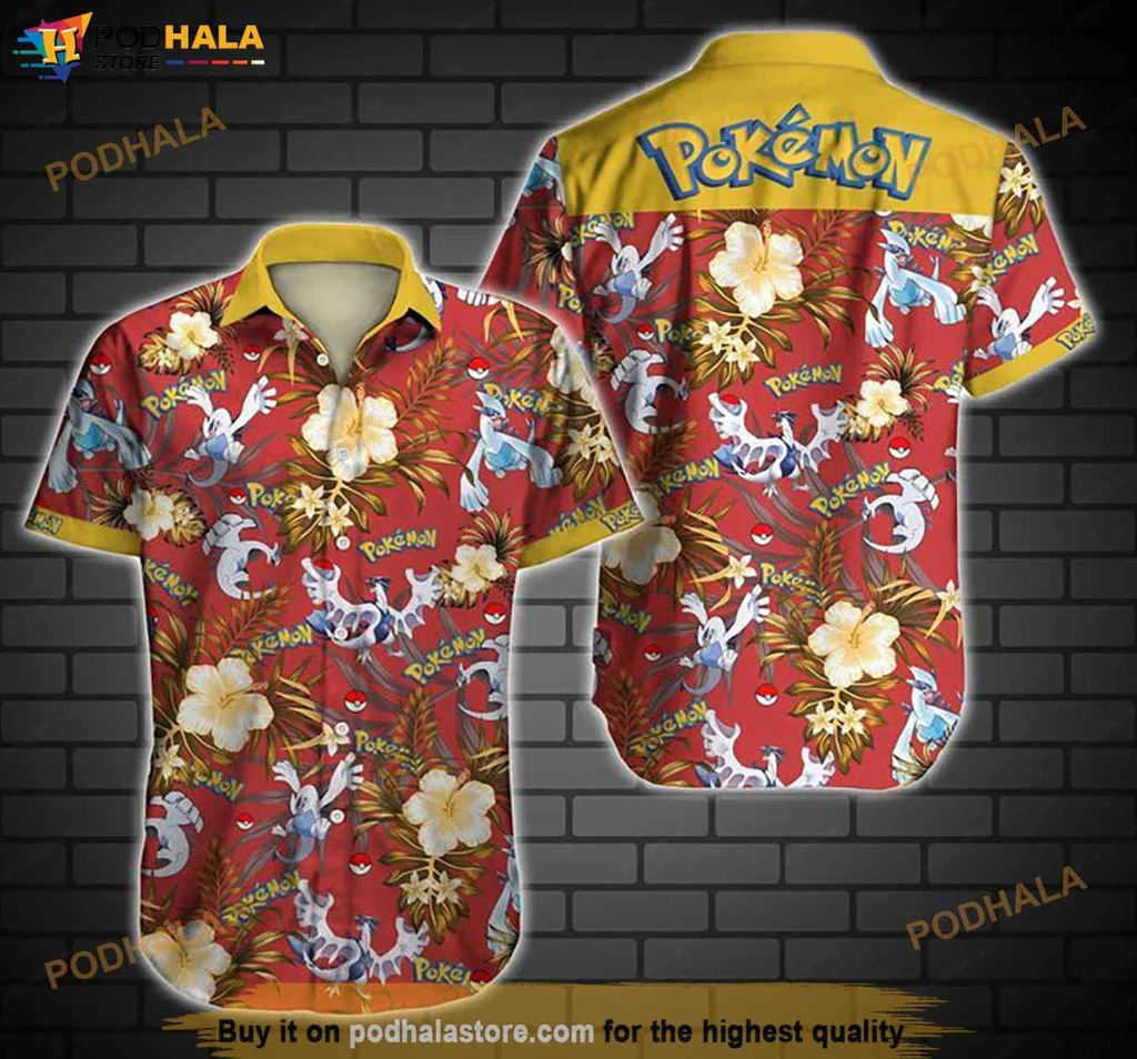 Pokemon Tropical Aloha Shirt With Hibiscus Flowers And Pikachu Design