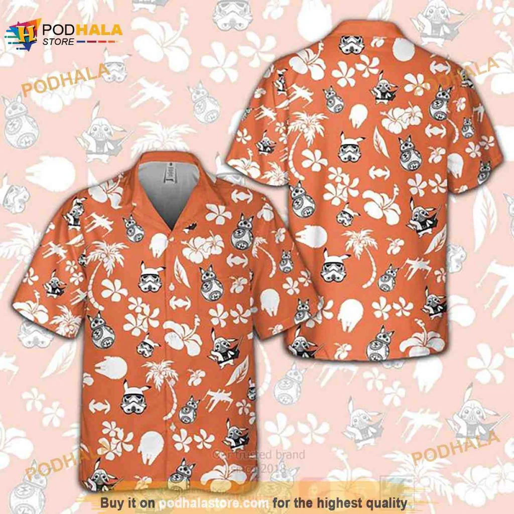 Pokemon Tropical Aloha Shirt With Vibrant Orange Background And Fun Designs