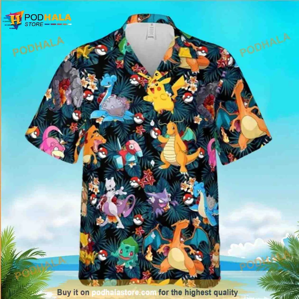 Pokemon Tropical Hawaiian Shirt Featuring Pikachu And Charizard