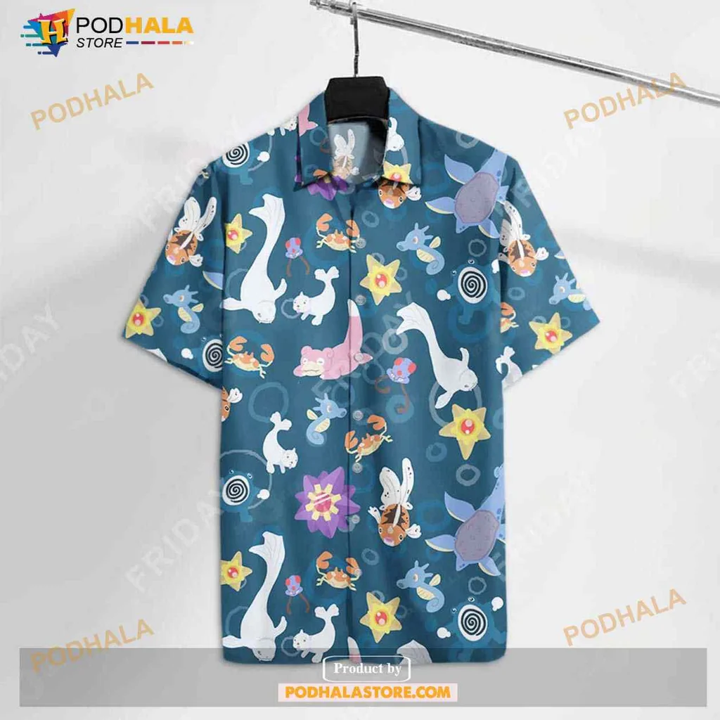 Pokemon Water Type Hawaiian Shirt Featuring Dewgong Slowpoke And Starmie