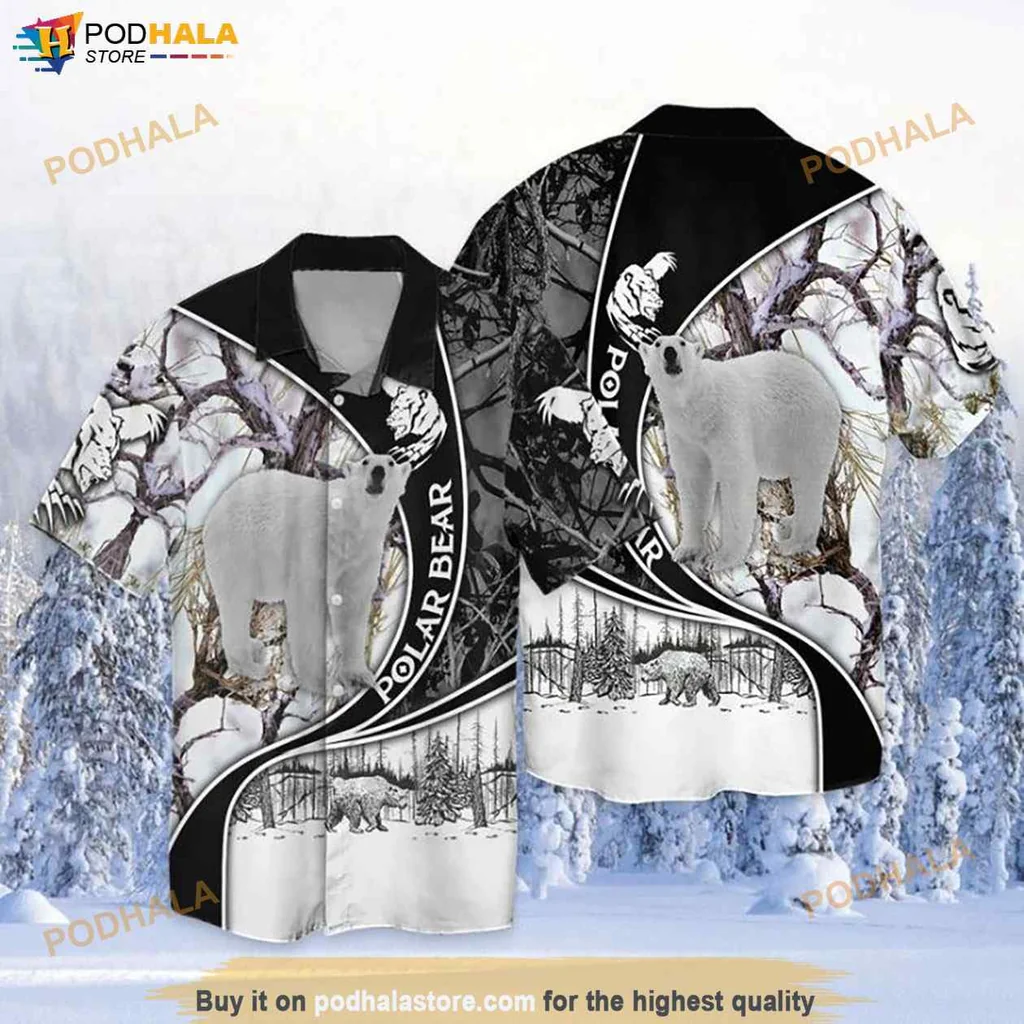 Polar Bear Funny Hawaiian Shirt In Winter Landscape Design