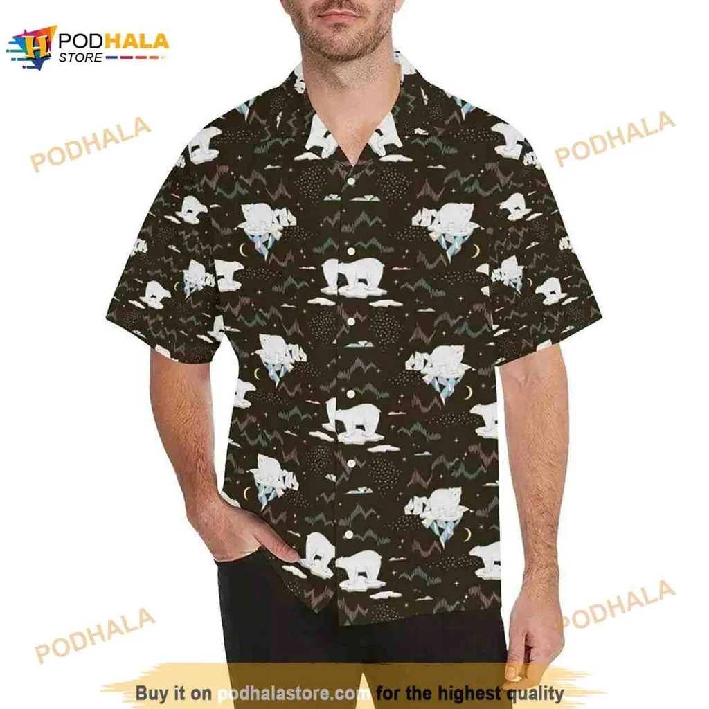 Polar Bear Pattern Hawaiian Shirt With Nature Inspired Design Polar Bear Pattern Hawaiian Shirt With Nature Inspired Design