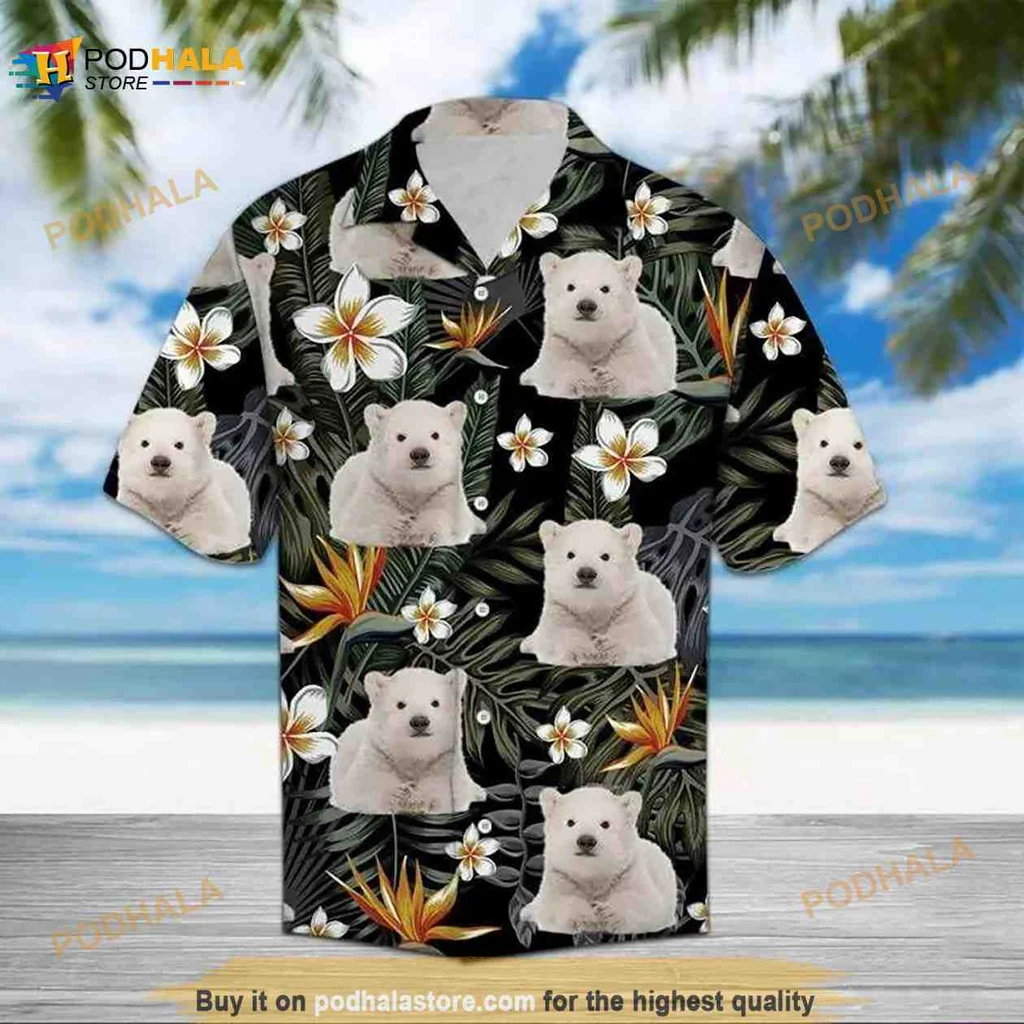 Polar Bear Tropical Hawaiian Shirt With Colorful Floral Patterns