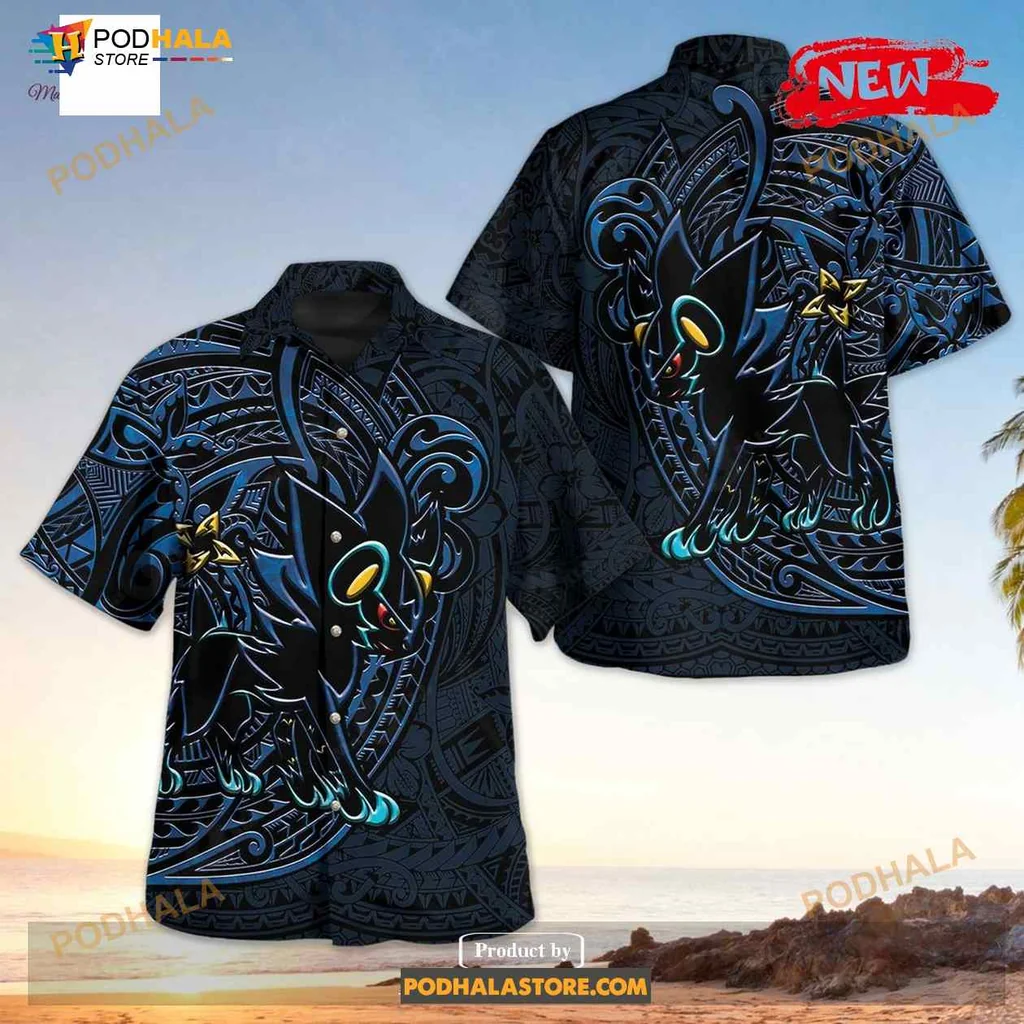 Polynesian Black Cat Hawaiian Shirt With Glowing Yellow Eyes