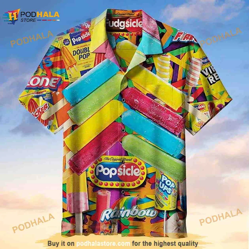 Popsicle Packaging Hawaiian Shirt Featuring Colorful Ice Cream Treats
