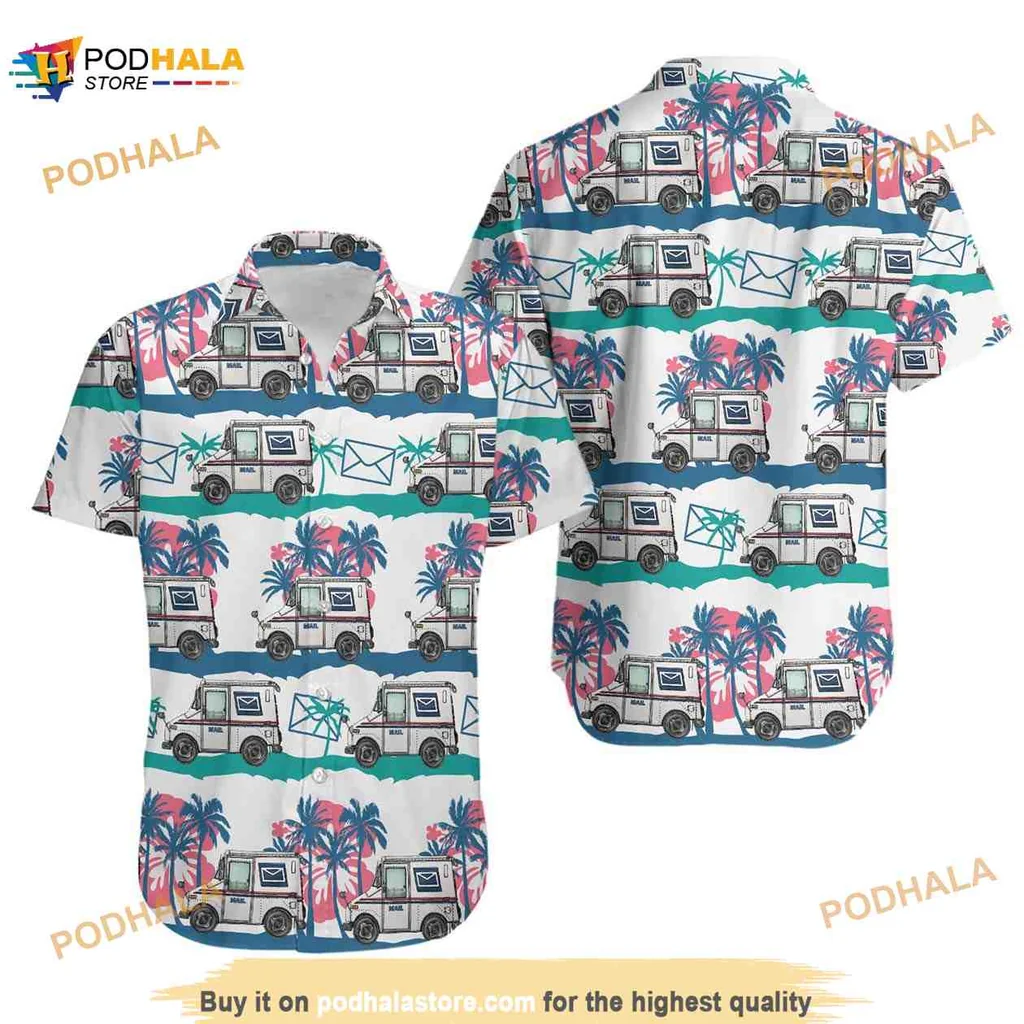 Postal Worker Trucks Hawaiian Shirt With Tropical Coconuts Pattern