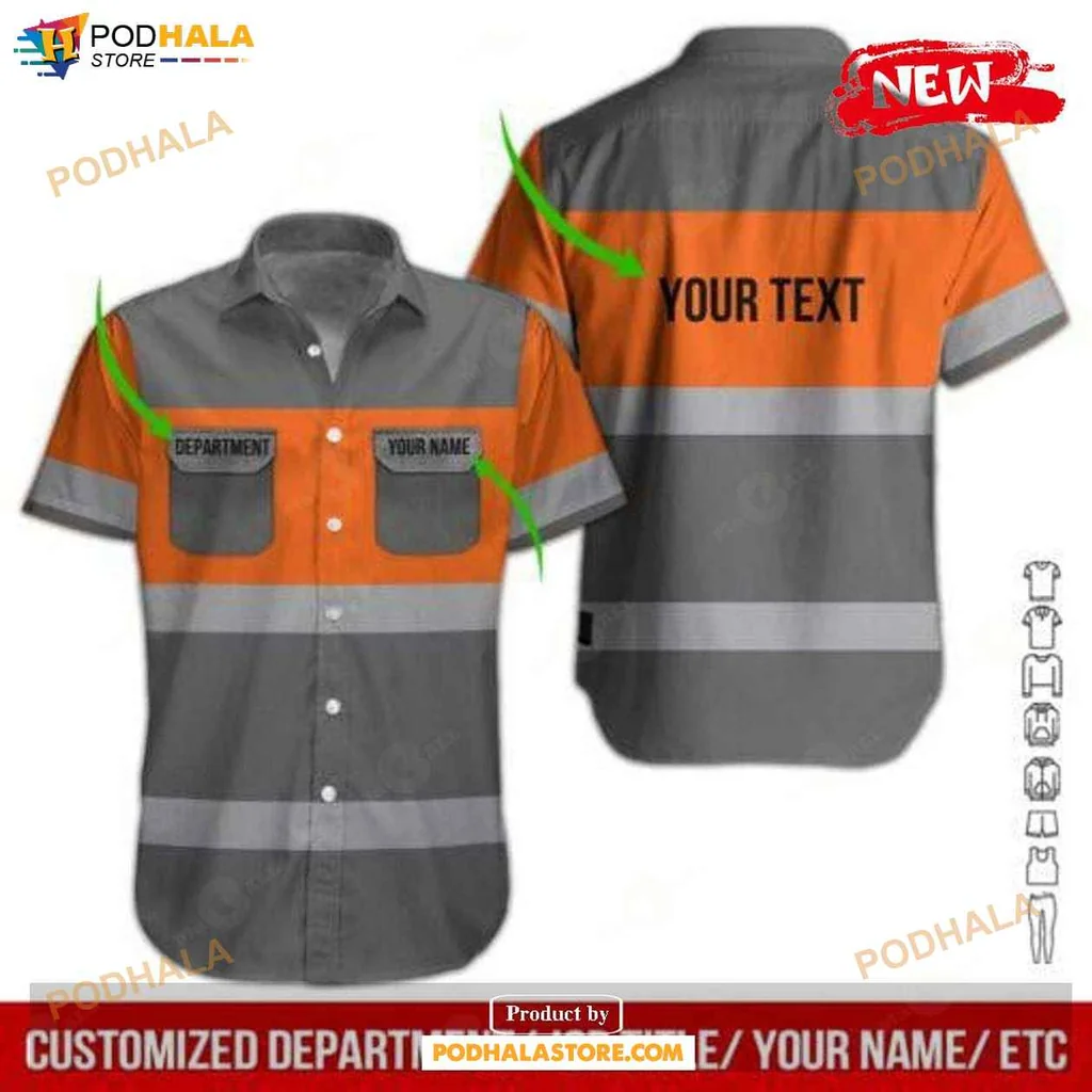 Practical Aloha Workwear Hawaiian Shirt With Customizable Name And Department Pockets
