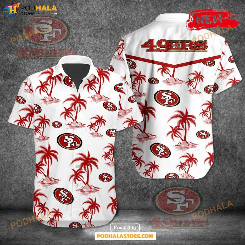 Proud 49ers Fan Hawaiian Shirt With Tropical Palm Trees Design, Summer Casual Style
