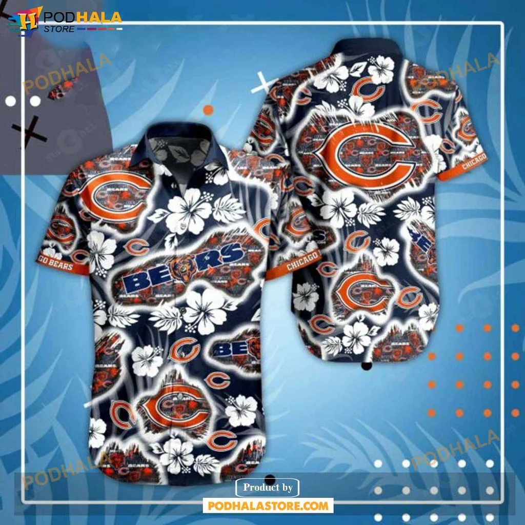 Proud Bears Fan Hawaiian Shirt, Vibrant Chicago Bears Floral Design For Game Days