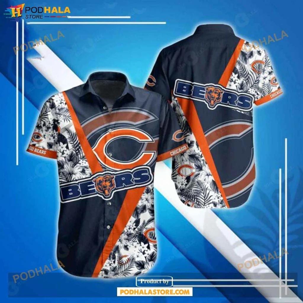Proud Bears Tropical Shirt, Chicago Bears Logo On Vibrant Palm Print Design