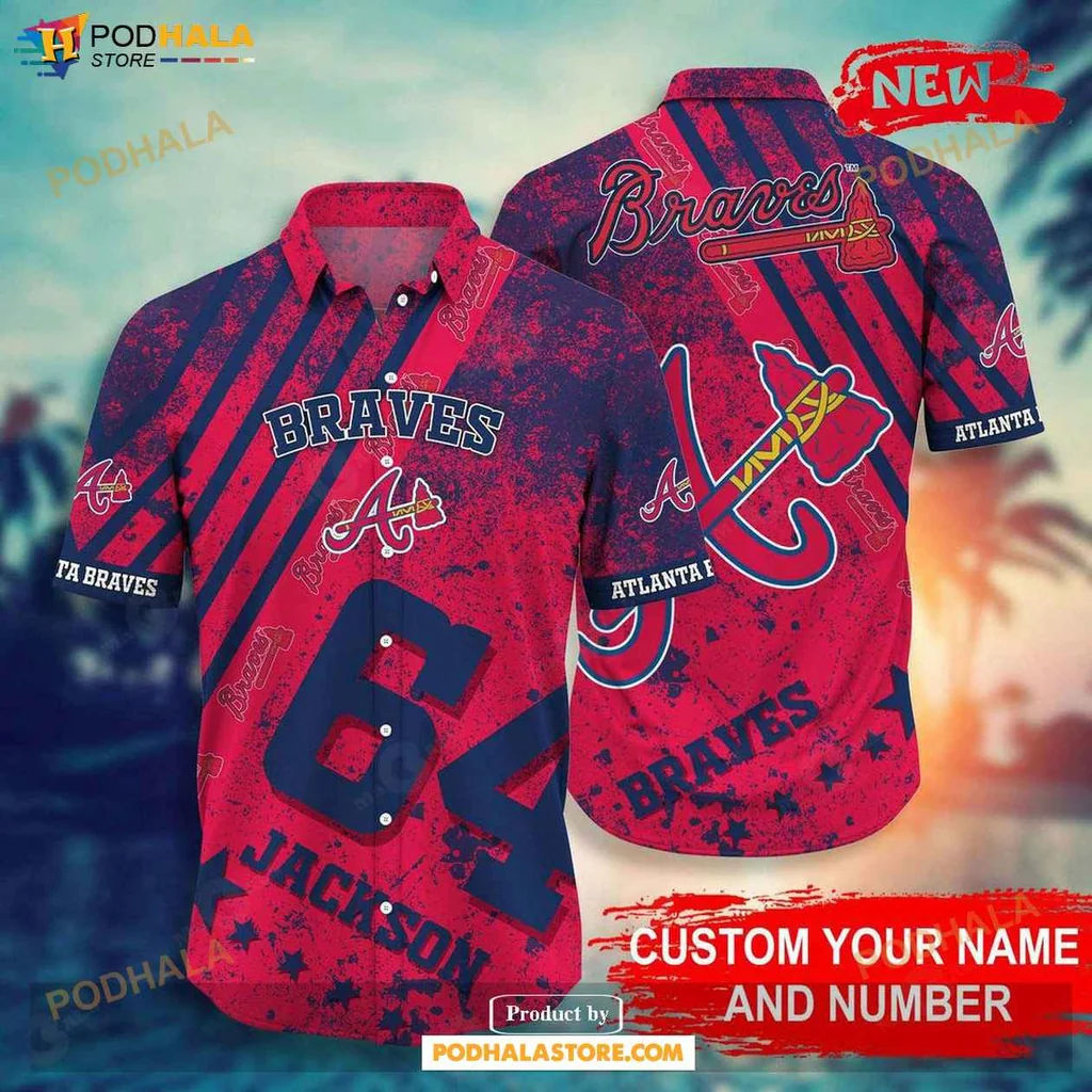 Proud Braves Aloha Shirt, Vibrant Red Atlanta Braves Shirt With Bold Design And Number