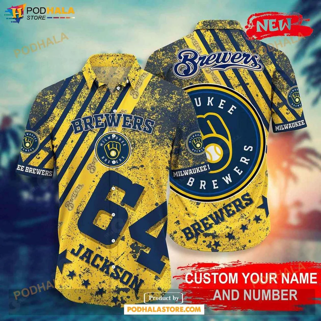 Proud Brewers Aloha Shirt, Vibrant Milwaukee Brewers Shirt With Splattered Design