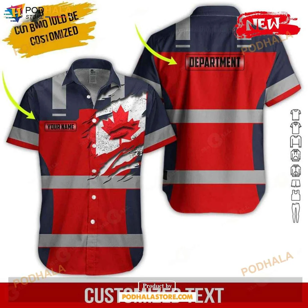 Proud Canadian Flag Hawaiian Shirt With Heavy Equipment Design For Summer Fun