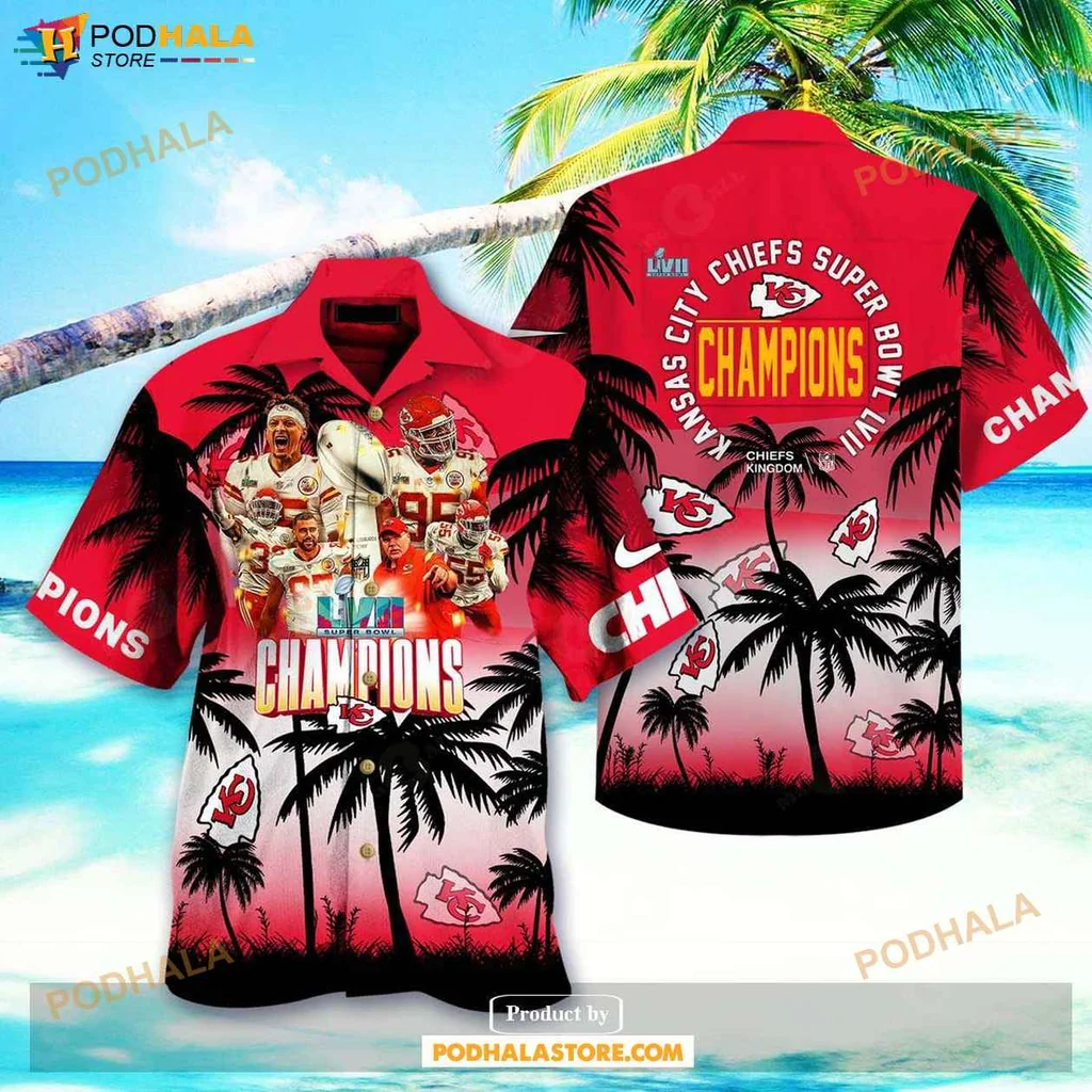 Proud Chiefs Fan Hawaiian Shirt, Champions Design With Palm Trees And Team Colors